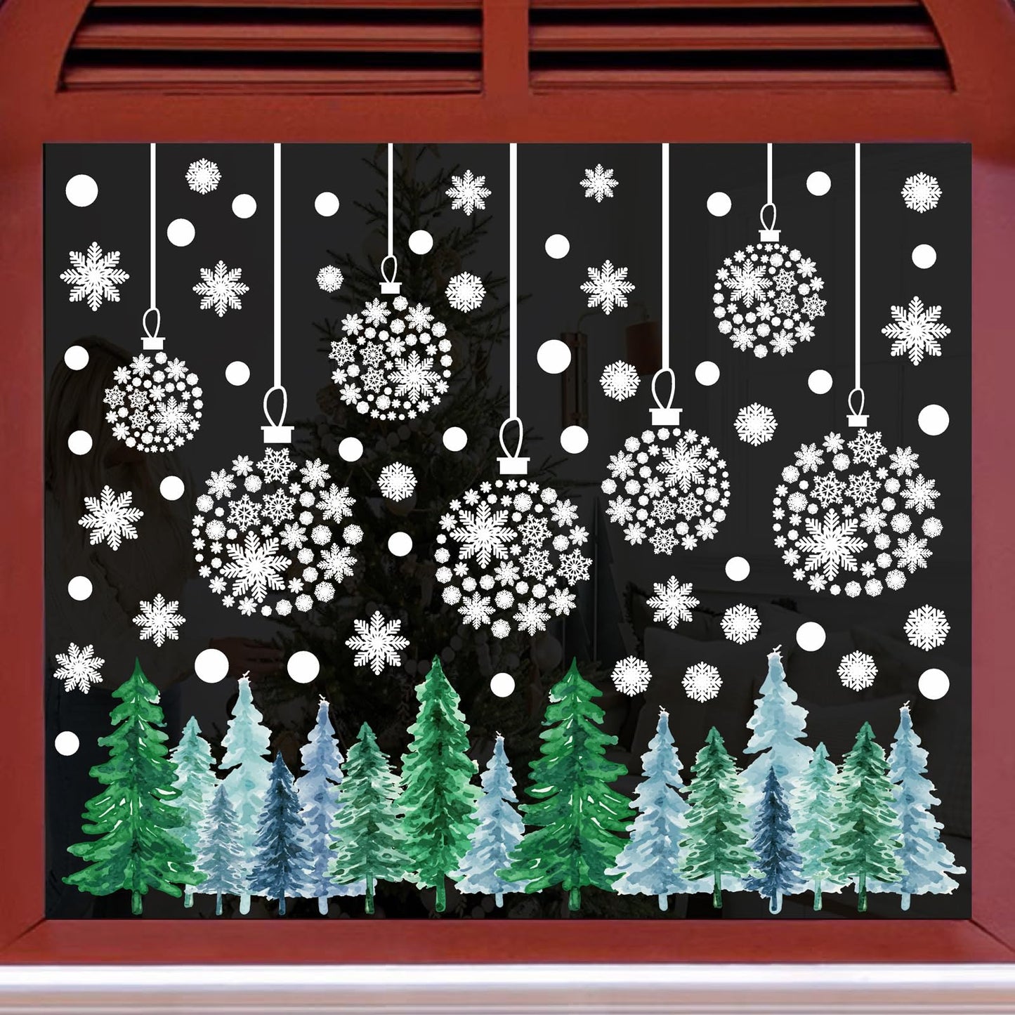 Christmas Tree Wall Decals Winter Snow Pine Tree Wall Stickers Christmas Snowflakes Window Cling Decals Xmas Pine Tree Wall Stickers Removable Christmas Window Stickers Holiday Decoration