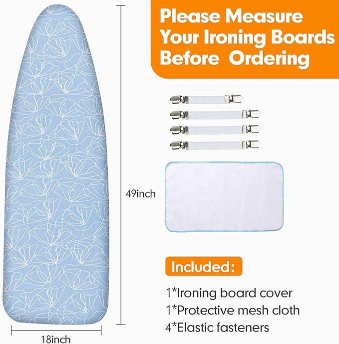 Ironing Board Cover and Pad, 18x49 Extra Wide Thick Iron Padding, Scorch &