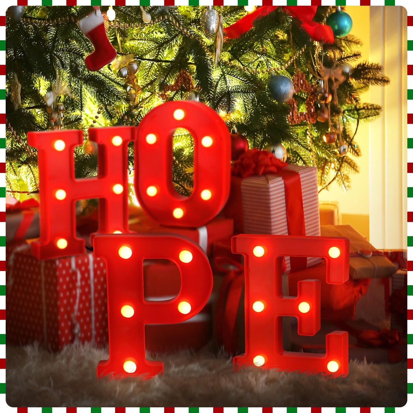 VIHOSE Christmas LED Letter Lights Sign Table Indoor Decoration Christmas Light up Letters Battery Powered Letter for Home Bar Party Bedroom Tabletop Indoor Decoration Gift (Hope)