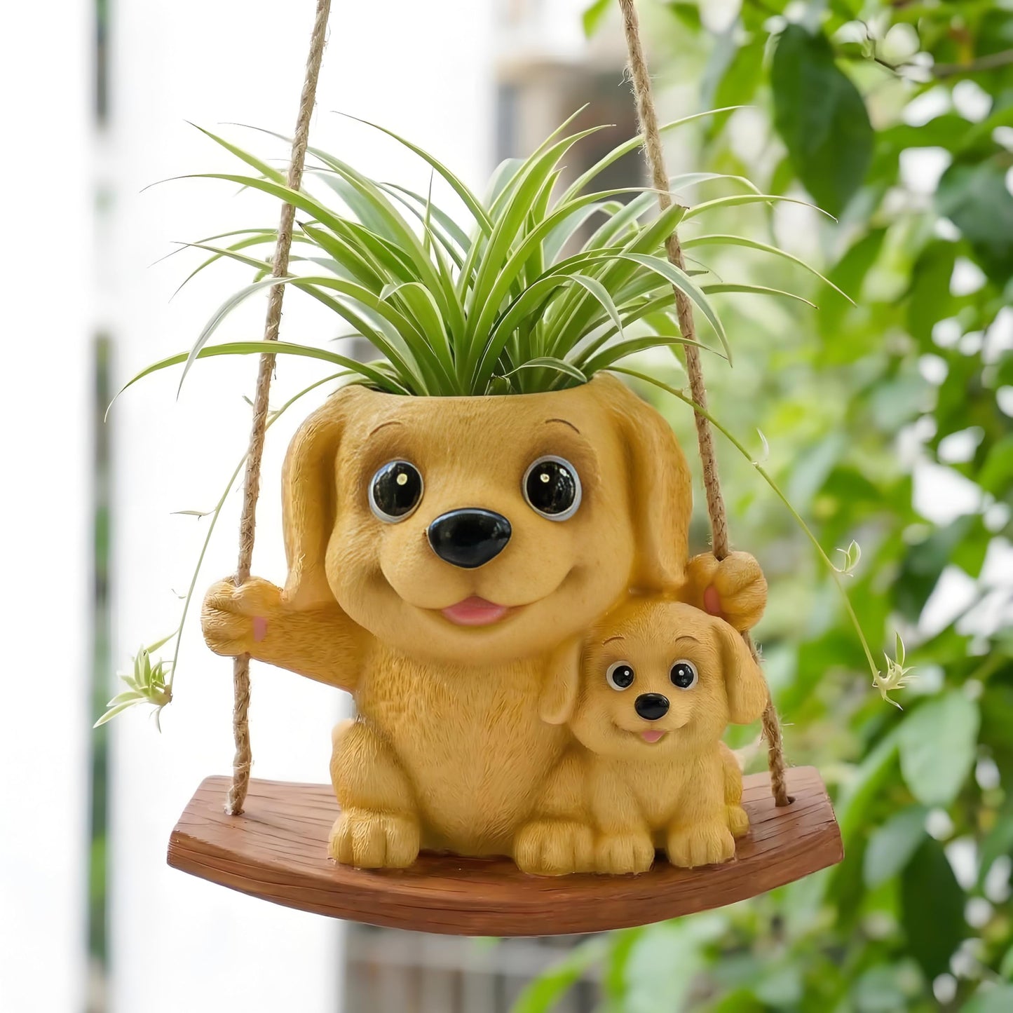 Pinkoriart Swing Dog Hanging Planters for Indoor Plants, Cute Small Succulent Pots with Drainage Hole, Unique Resin Plant Hangers Outdoor, Hanging Plant Holder for String of Pearls