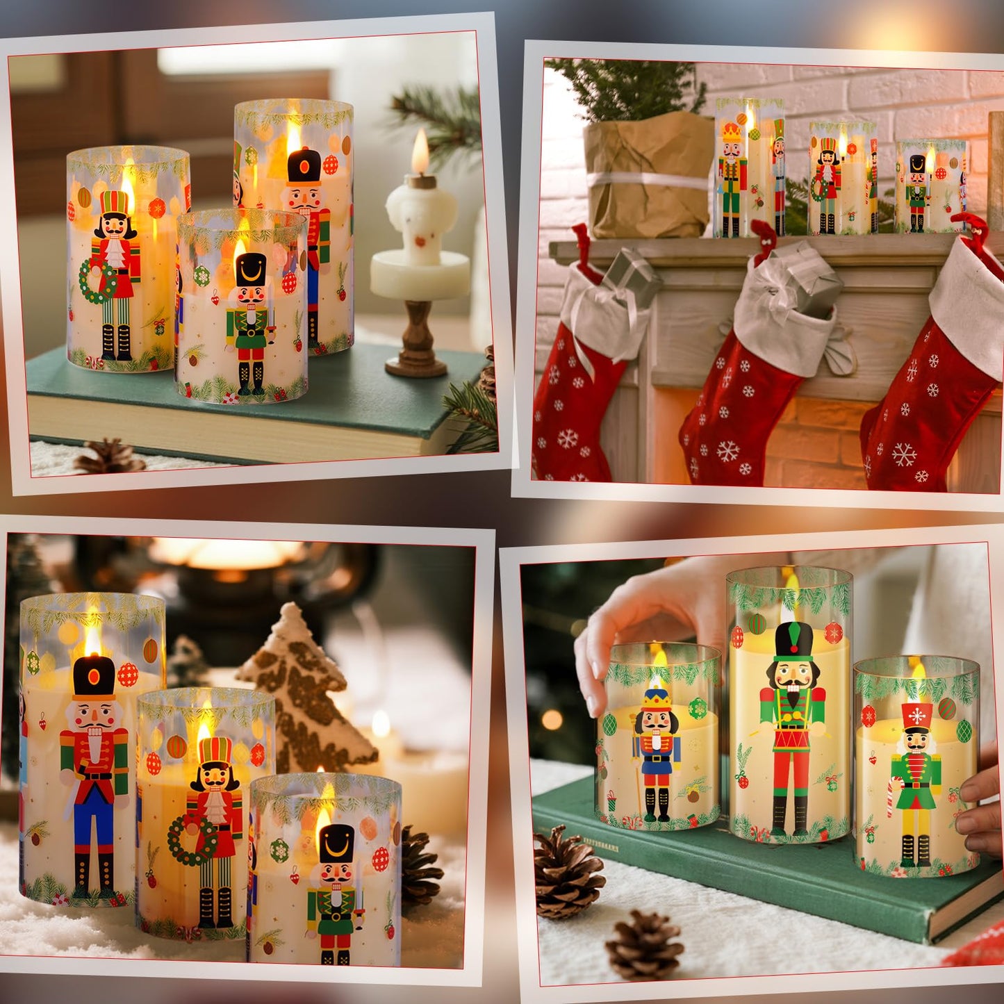 Blosssound 3 Pack Christmas Flameless Candles Battery Operated Xmas Nutcrackers Flameless Flickering Candles LED for Home Fireplace Winter Holiday Table Decorations Christmas Gifts