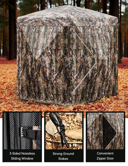 270° Camouflage Hunting Blind Portable Pop-Up Tent with Shoot-Through Mesh, Waterproof Ground Blind for Deer Hunting, 2-3 & 3-4 Person Capacity & Carry Bag (3-4 Person)