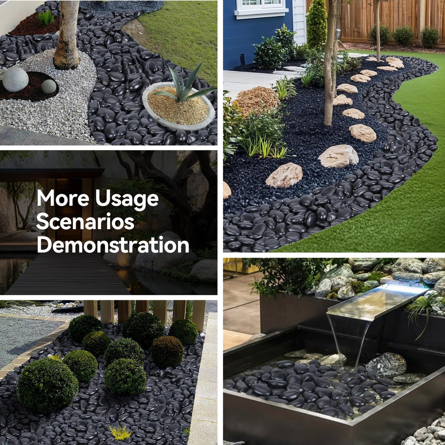Pulovin 20 lbs Black Stones for Plants Indoor, 2-3 Inch Decorative River Rocks for Plants, Flower Pots, Vase, Polished Garden Stones for Outdoor Landscaping, Walkways, Yard