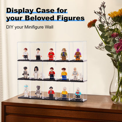 15 Display Cases Fits for Lego Minifigures, Mini-Figures Display Boxes Fits for Lego Figures Display, Single Mini-Figures Storage Case for Figures Collectors, Dust-Proof (Black)