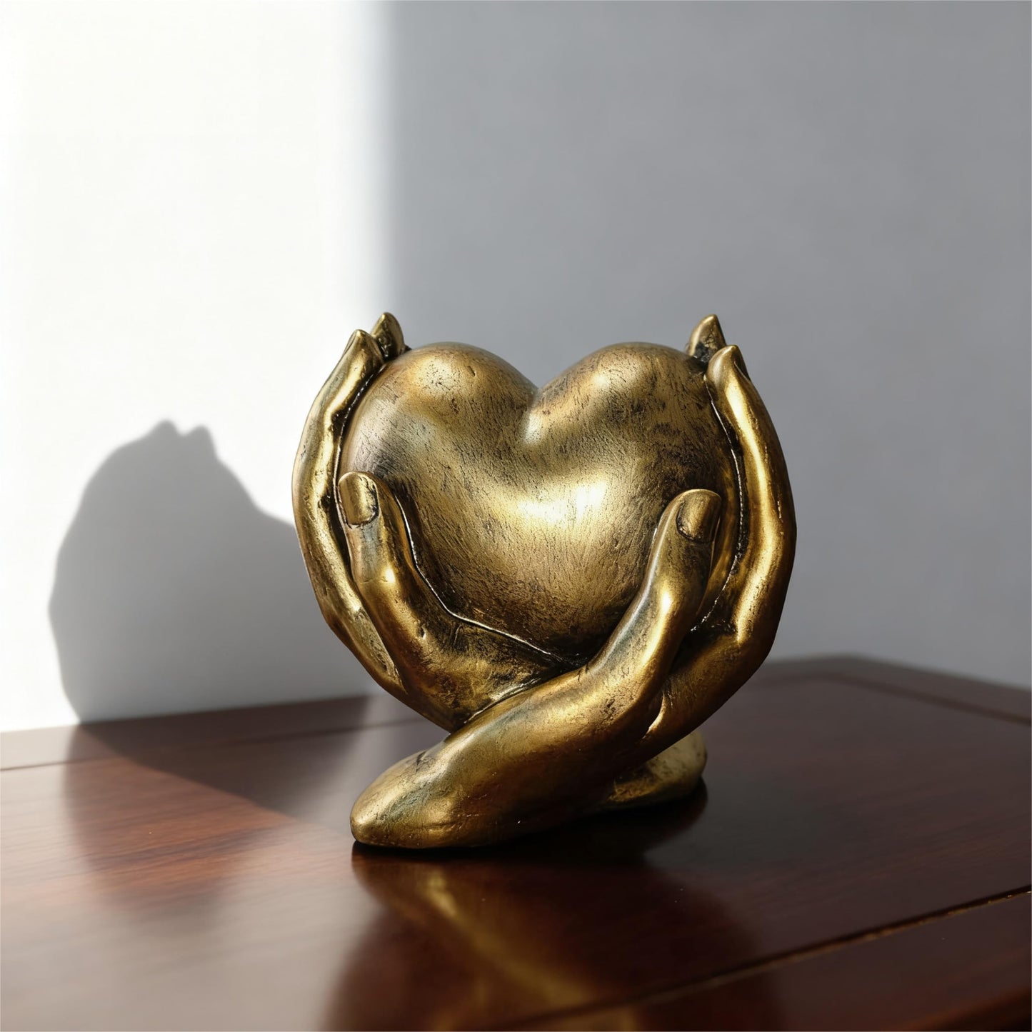 Gold Heart Hands Sculpture Boho Home Decor Accents Love Statue Living Room Decoration, Ideal for Coffee Table, Shelves, Home, Bedroom, Birthday, Wedding Love Table Decor