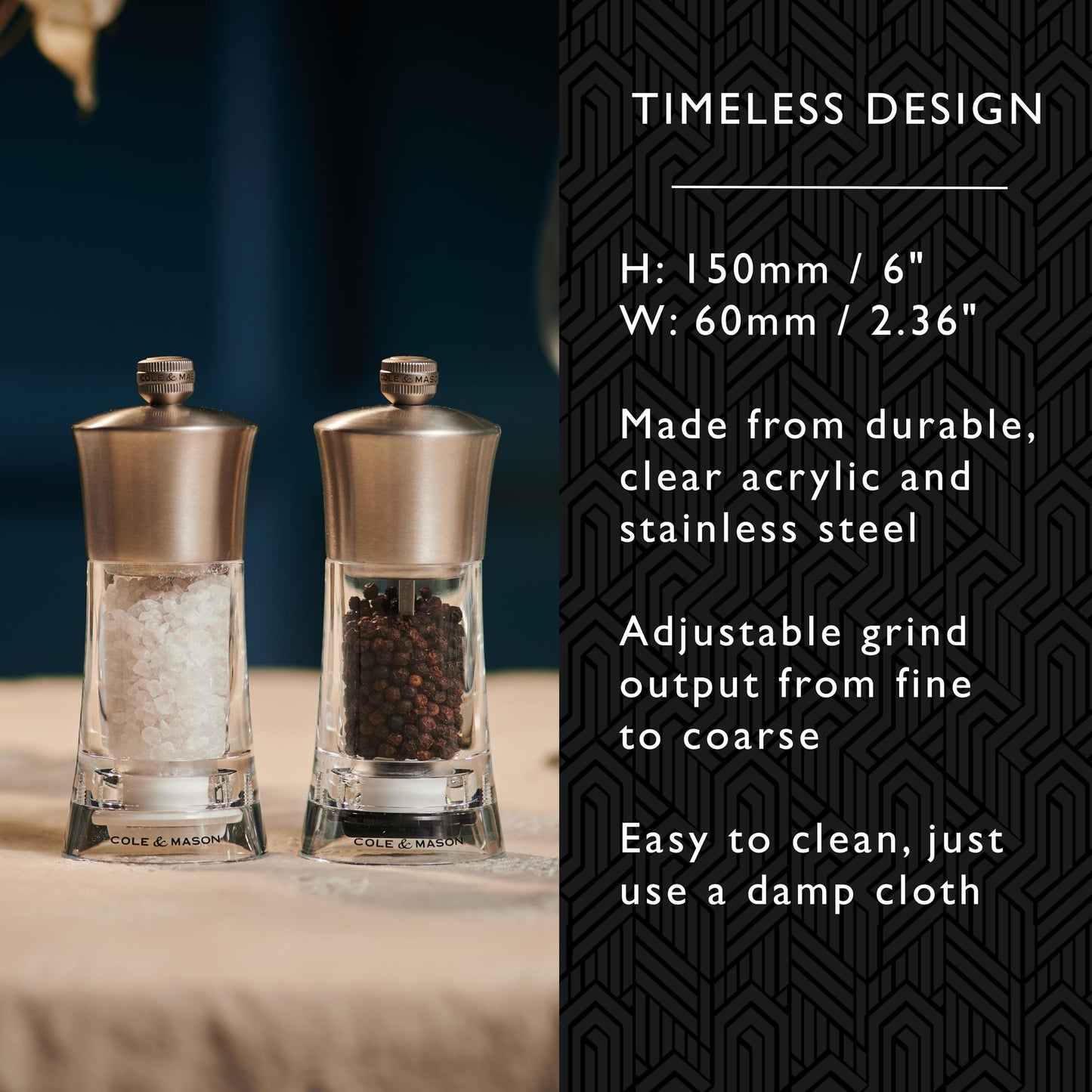 Cole & Mason Bromley Salt Mill, 6" - Salt Grinder with Ultra-Sharp Grinding Mechanism - Flavor-Enhancing Salt Shaker - Refillable Mill with Adjustable Grinding - Acrylic, Salt Mill