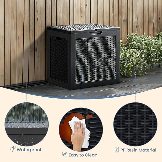 NEWBULIG 31 Gallon Deck Box, Weatherproof Resin Lockable Outdoor Storage for Secure Package Deliveries and Indoor Storage in Garden or Patio, Backyard