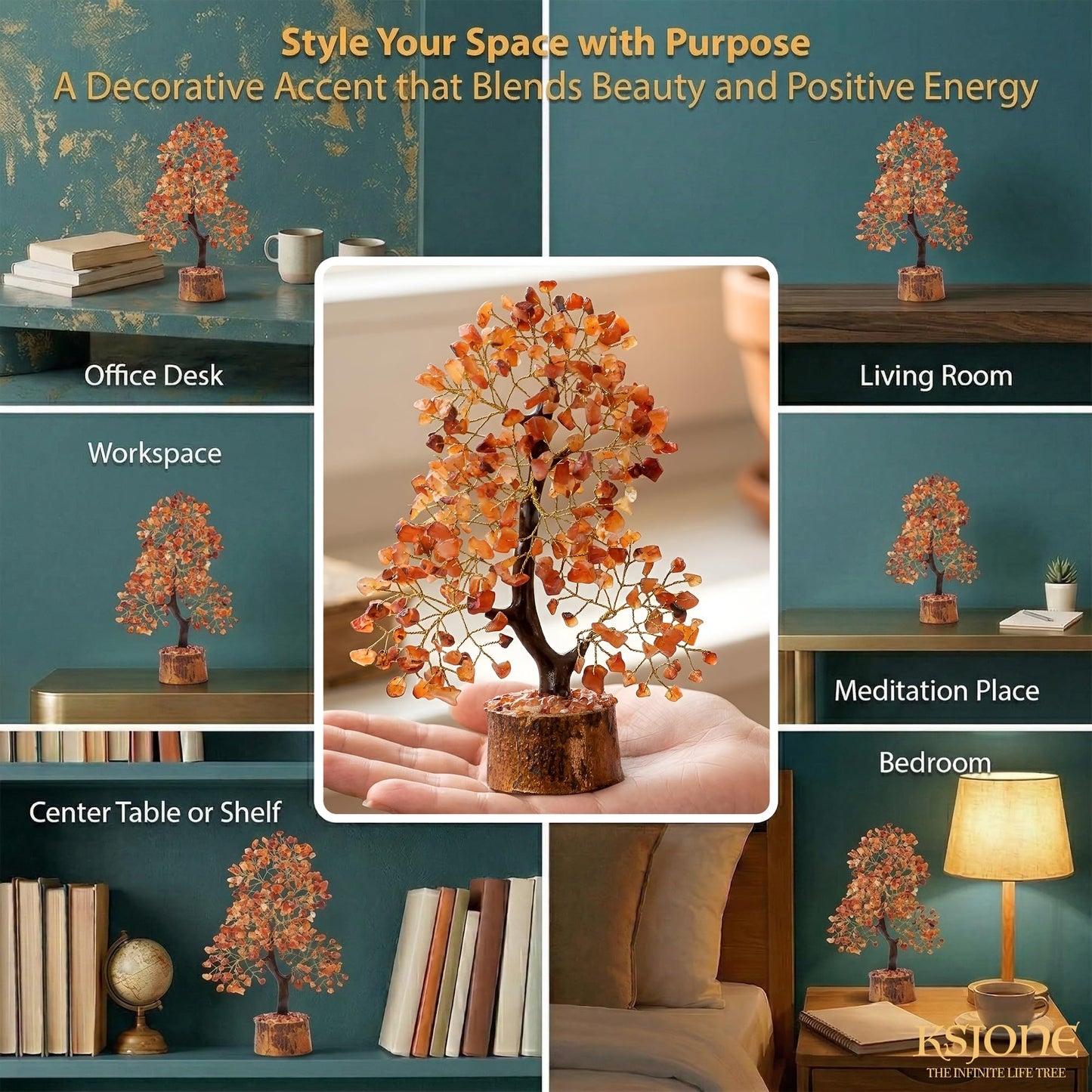 KSJONE Carnelian Crystal Tree of Life Handmade Feng Shui Bonsai Crystal Healing Money Tree | Boho Decor | Home Decor Trees for Positive Energy, Money, Good Luck Birthday Gifts for Women, Mom
