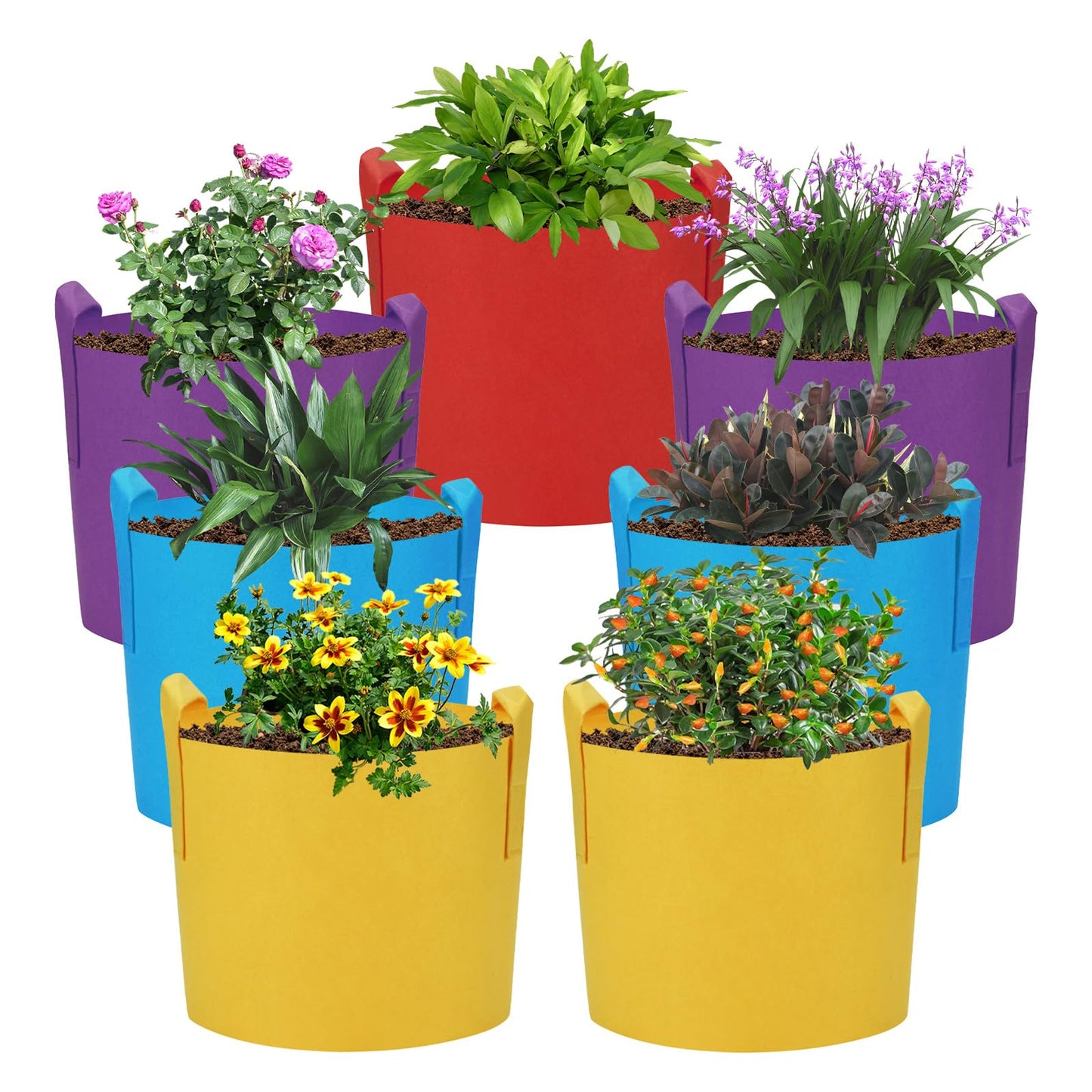 LITLANDSTAR 7-Pack 15 Gallon Colorful Grow Bags, Thickened Nonwoven Plant Fabric Pots with Handles, Heavy Duty Garden Planting Bag for Vegetable, Herbs & Flowers, Come with 4 Colors