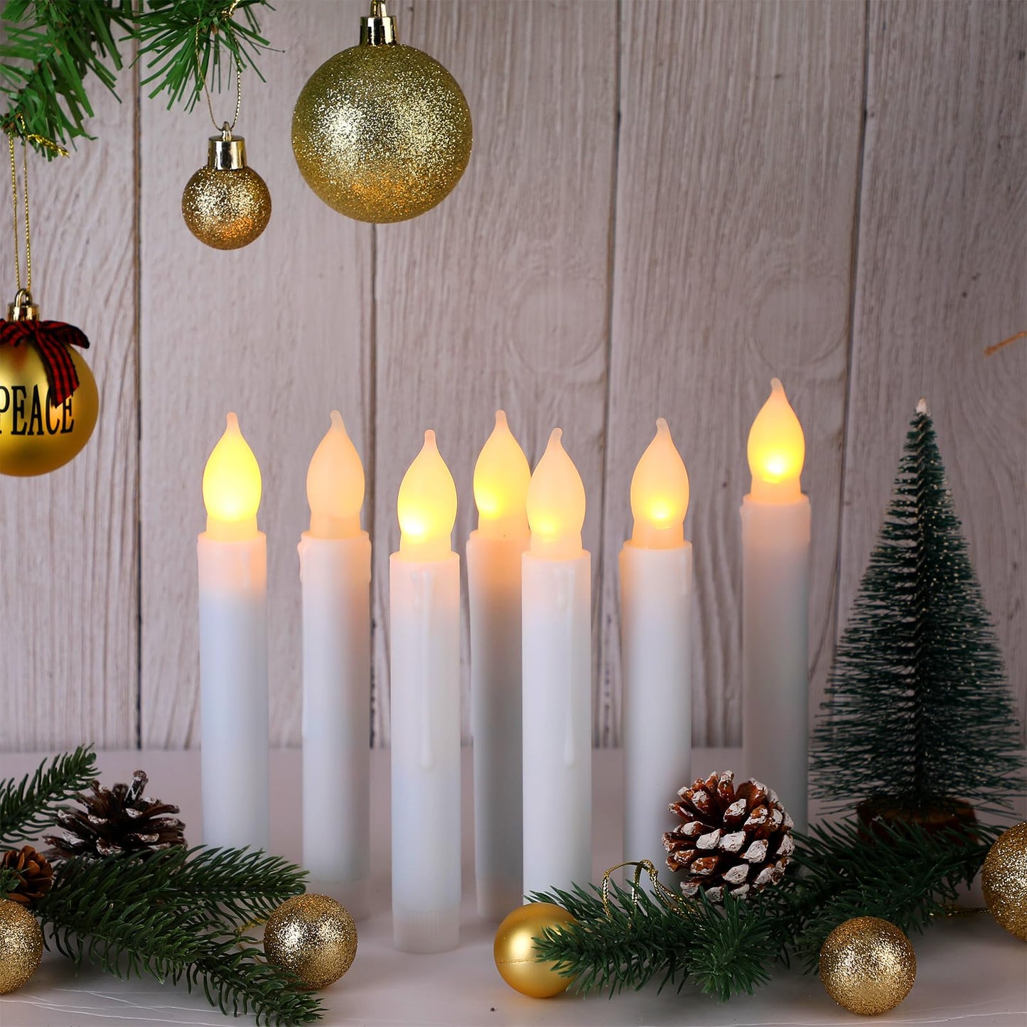 VIHOSE 200 Pcs 6.5 inch Flameless LED Taper Candles - Battery Operated Flickering LED Candles with Warm Yellow Light for Wedding, Church, Christmas, Halloween