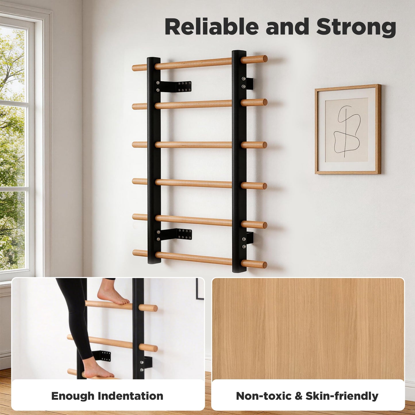 Multi-Function Half Height Swedish Wall Ladder Stall Bar – Sturdy Solid Wood & Steel Frame for Home Gym, Wall Mounted Pull Up & Climbing Bar for Full Family Strength, Stretch & Fitness Training