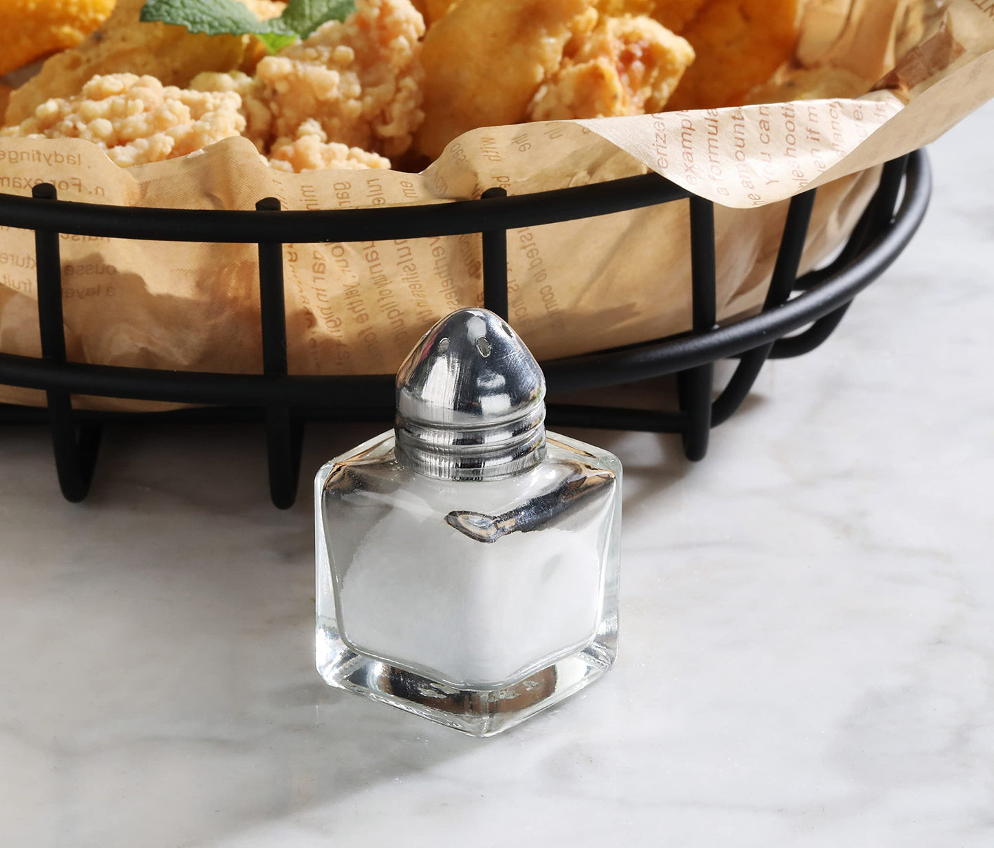 New Star Foodservice Glass Cube Mini Salt and Pepper Shaker with Stainless Steel Top, 0.5-Ounce, Set of 48