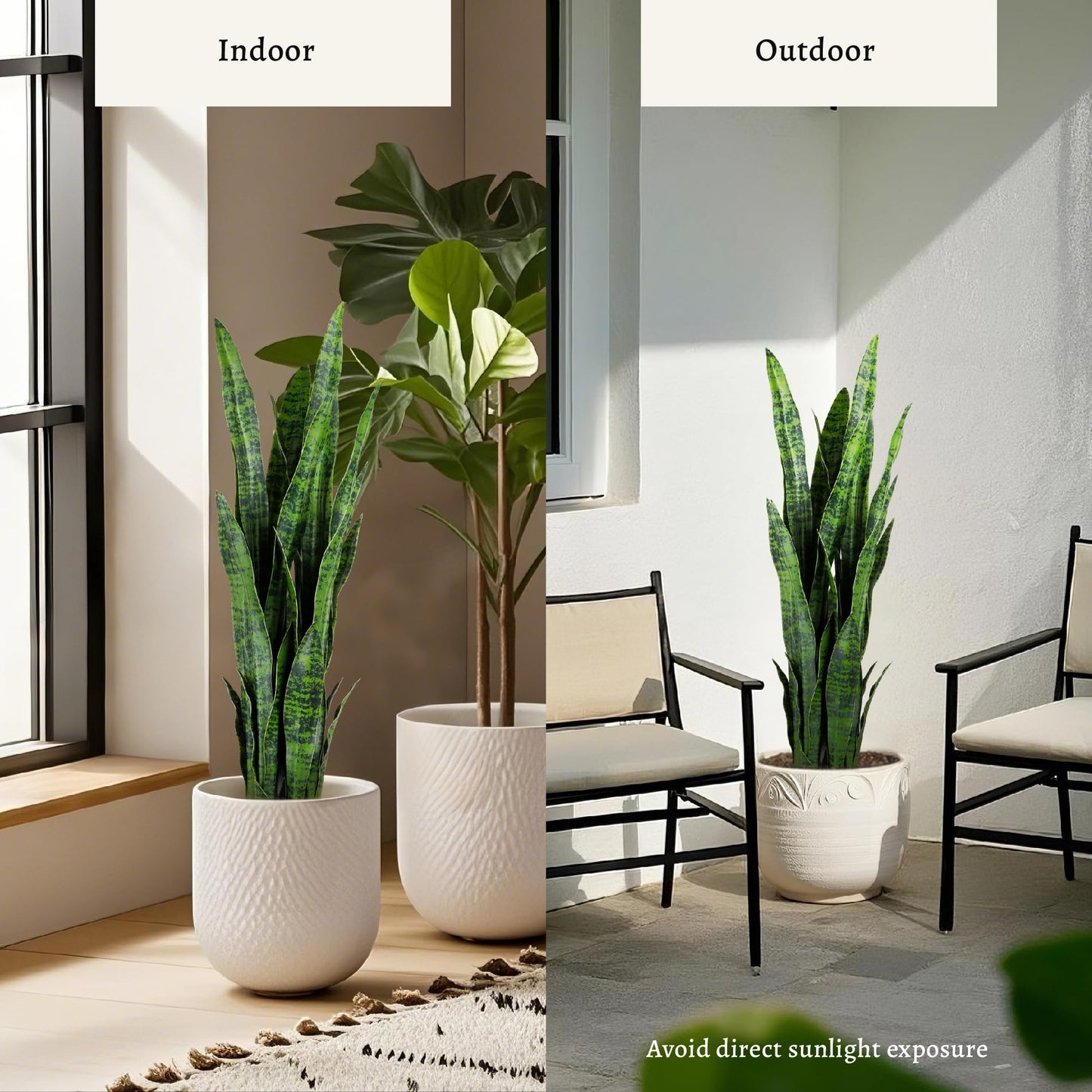 KOL 3ft Artificial Snake Plant, Fake Sansevieria Potted Plants, with Thick Lifelike Faux Leaves, Indoor Home Office Decor, Mother-in-Law Tongue Houseplant, 35in, Green