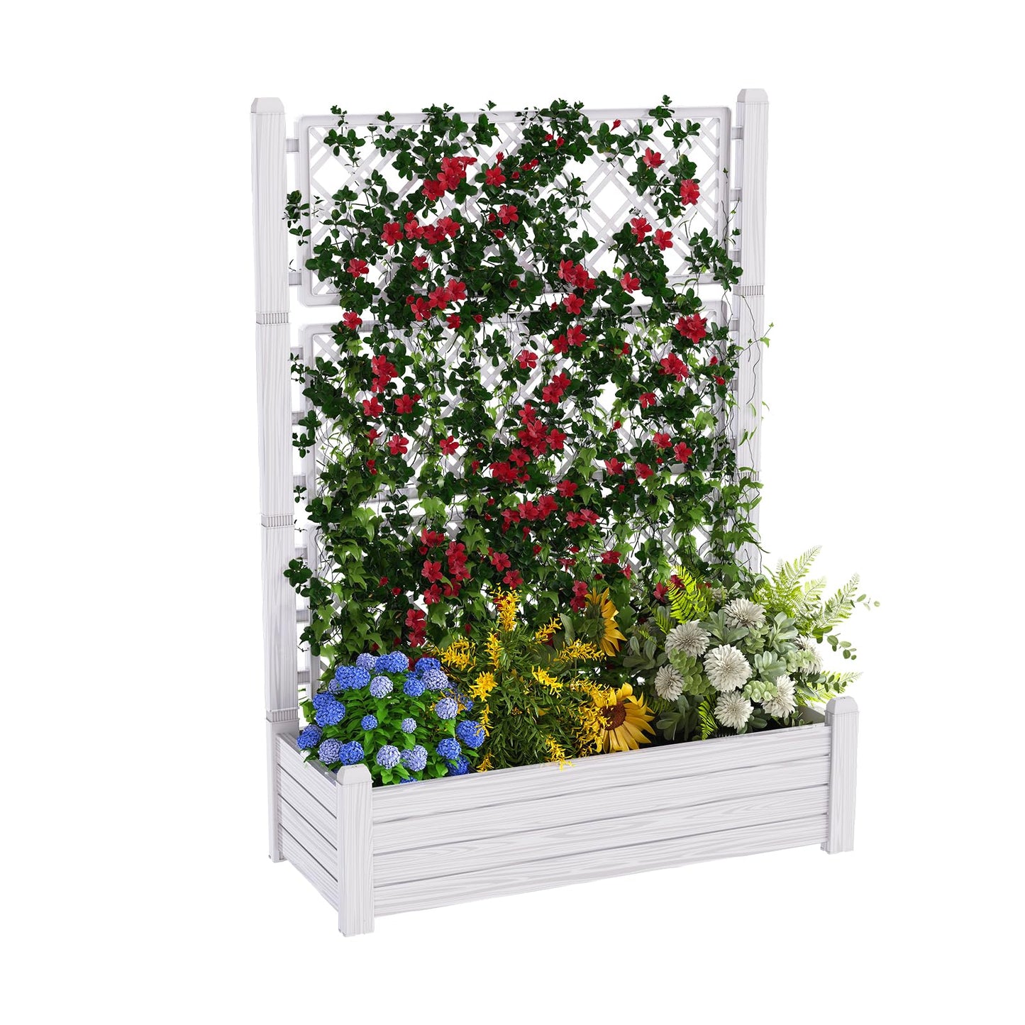 ASKPASS Elevated Raised Garden Bed with Trellis,Resin Planter Boxes Outdoor for Backyard Balcony,Large Patio Planter Box for Herbs Flowers Vegetables(Ashen)