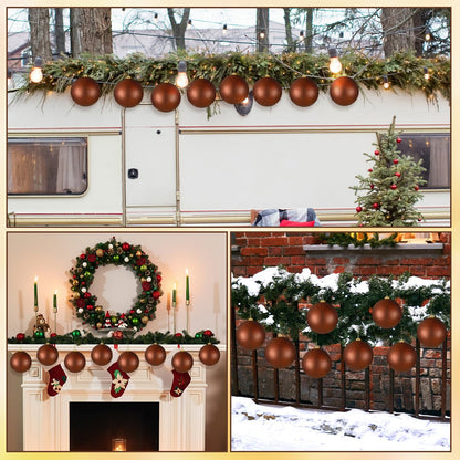 Wettarn 8 Pcs 6 Inch Brown Christmas Balls Ornaments Rustic Large Plastic Xmas Tree Hanging Ornaments Neutral Modern Xmas Giant Balls Decoration for Christmas Tree Lawn Yard Garden Party