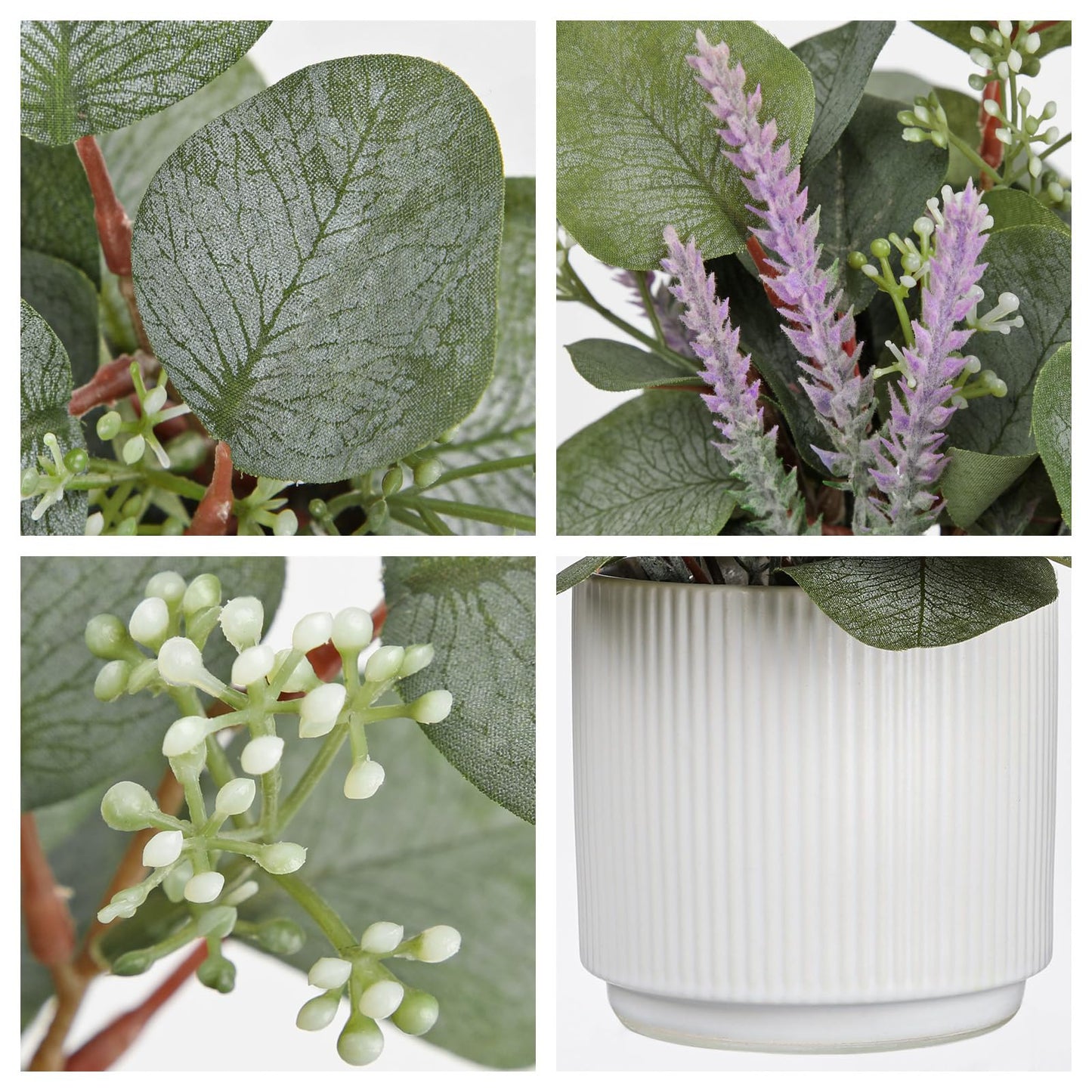 Small Artificial Plants Indoor, 9.8" Faux Eucalyptus Stems in Ceramic Pot for Table, Desk, Shelf, Fake Potted Plants Eucalyptus Leaves with Lavender for Centerpieces, Living Room, Bathroom, Bedroom