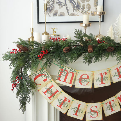MIZII Christmas Garlands 10FT Artificial Pine Garland with Pinecone Berries Greenery Garland Christmas Decorations for Xmas Fireplace Mantle Home Decor Indoor Outdoor (Garland-10FT)