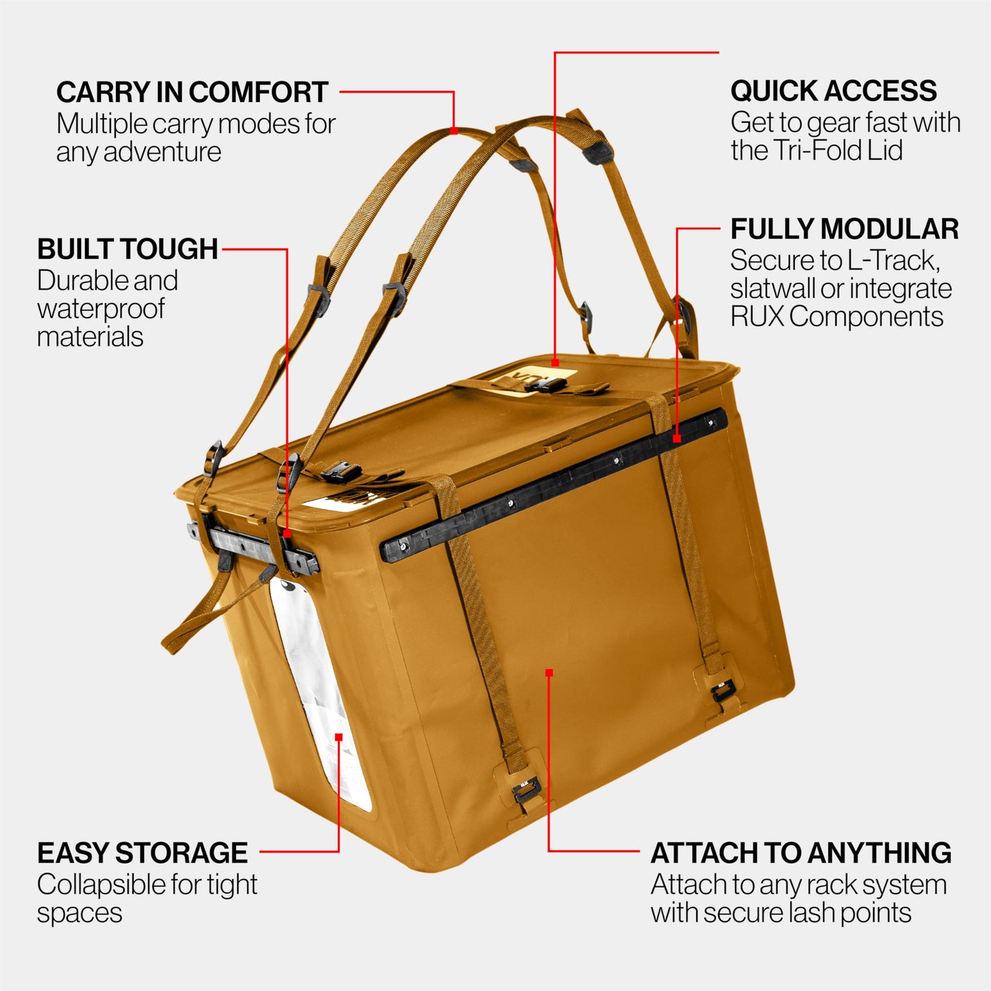 RUX 70L Collapsible Gear Box (Bronze) - Modular Adventure Storage Solution For Camping Storage, Overlanding, Off-road And Van Life - Weatherproof, Durable and Multifunctional