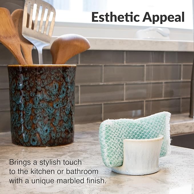 Elevated Lifestyle Ceramic Sponge Holder – Sink Caddy Organizer, Decorative