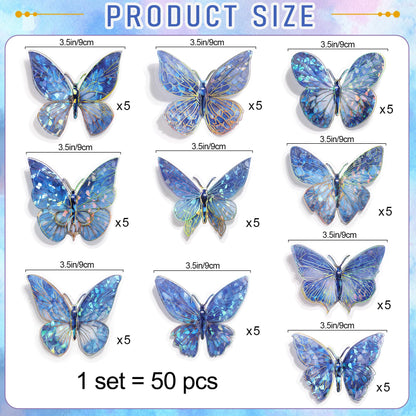 RAINBOW WSK 50 PCs Butterfly Wall Decor Cute Fairy Butterflies Wall Stickers 3D Butterflies for Birthday Cake Wedding Party Craft Room Decor Removable DIY Wall Decals sm- (Blue)