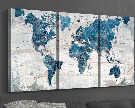 JIMHOMY Large Wall Art Canvas Wall Decor Living Room Vintage Giant Blue Map Pictures Office Decorations Rustic Decor Travel Paintings Oversized