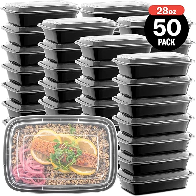 50-Pack Reusable Meal Prep Containers Microwave Safe Food Storage Containers