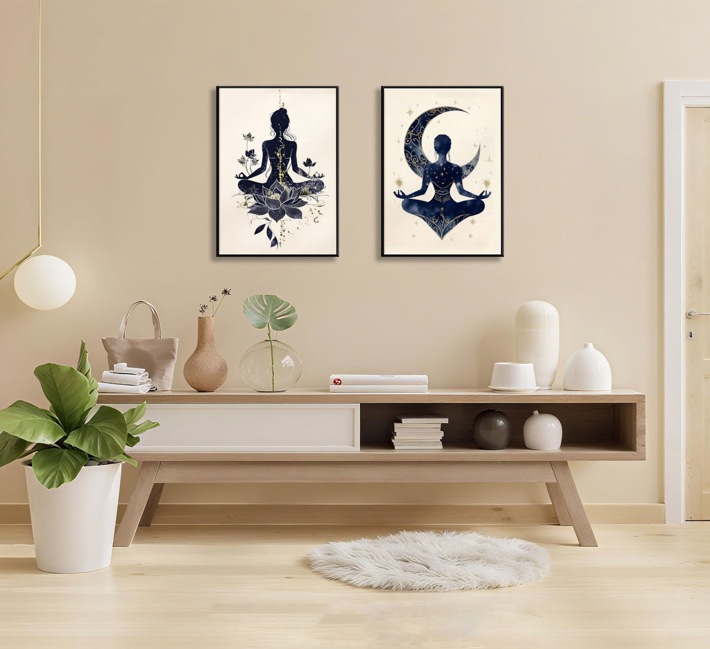 QGJQCFY 2Pcs Celestial Yoga Lotus Moon Canvas Wall Art