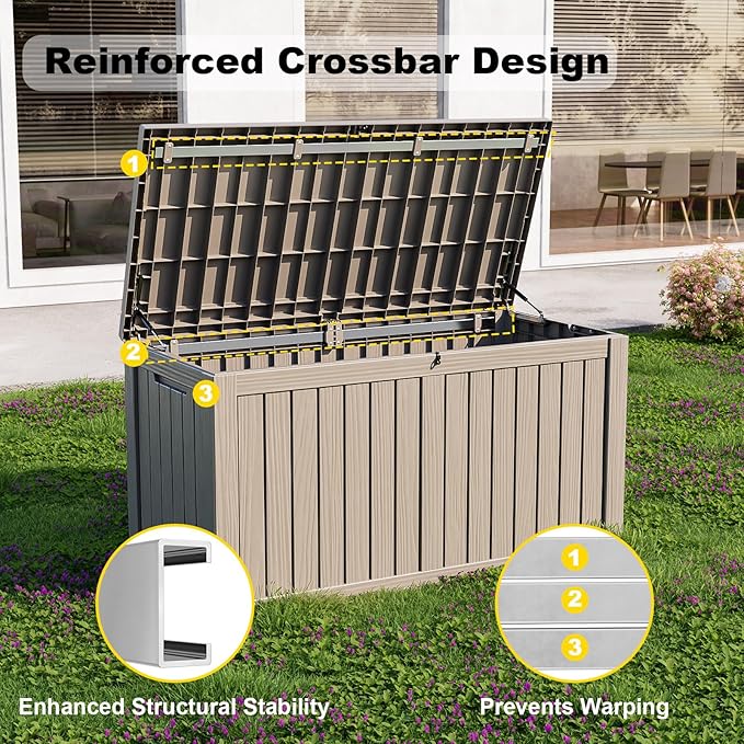 180 Gallon Outdoor Storage Box, Large Resin Deck Box for Patio Furniture Cushion Garden Tools, Waterproof and Lockable Design(Gray)