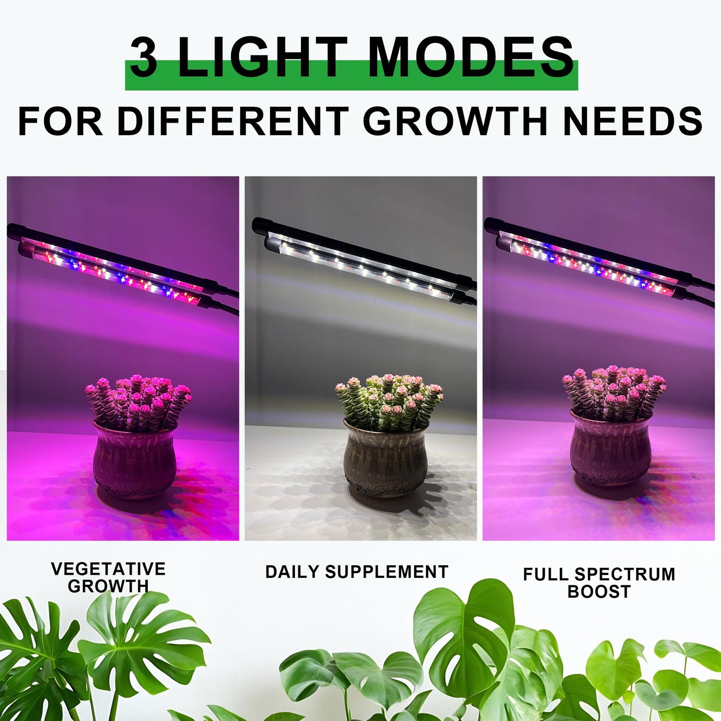 Dual Head Grow Lights for Indoor Plants, 40 LED Full Spectrum Plant Light with Clip & UL-Certified Adapter, 3 Light Modes & 5-Level Dimmable, 4/8/12H Auto Timer for Seedling, Succulents
