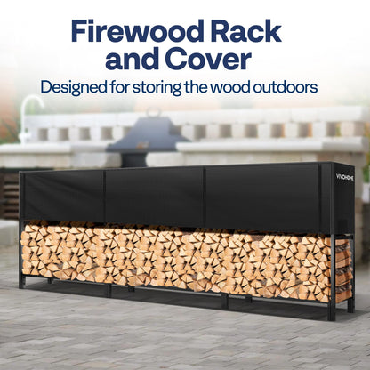 VIVOHOME Upgraded Heavy Duty 12 ft 3/4 Cord Firewood Rack Outdoor with Cover Combo Set 12ft Waterproof Firewood Log Rack Cover, Heavy Duty 600D Oxford Outdoor Weather Resistant