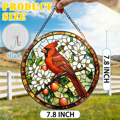 Stained Glass Window Hanging, 7.8 Inch Cardinals Stained Glass Suncatcher, Bird Window Hanging Decor, Cardinal Decor, Cardinal Gifts, Gifts for Women, Bird Lovers, Christmas, Mother's Day, Birthday ﻿