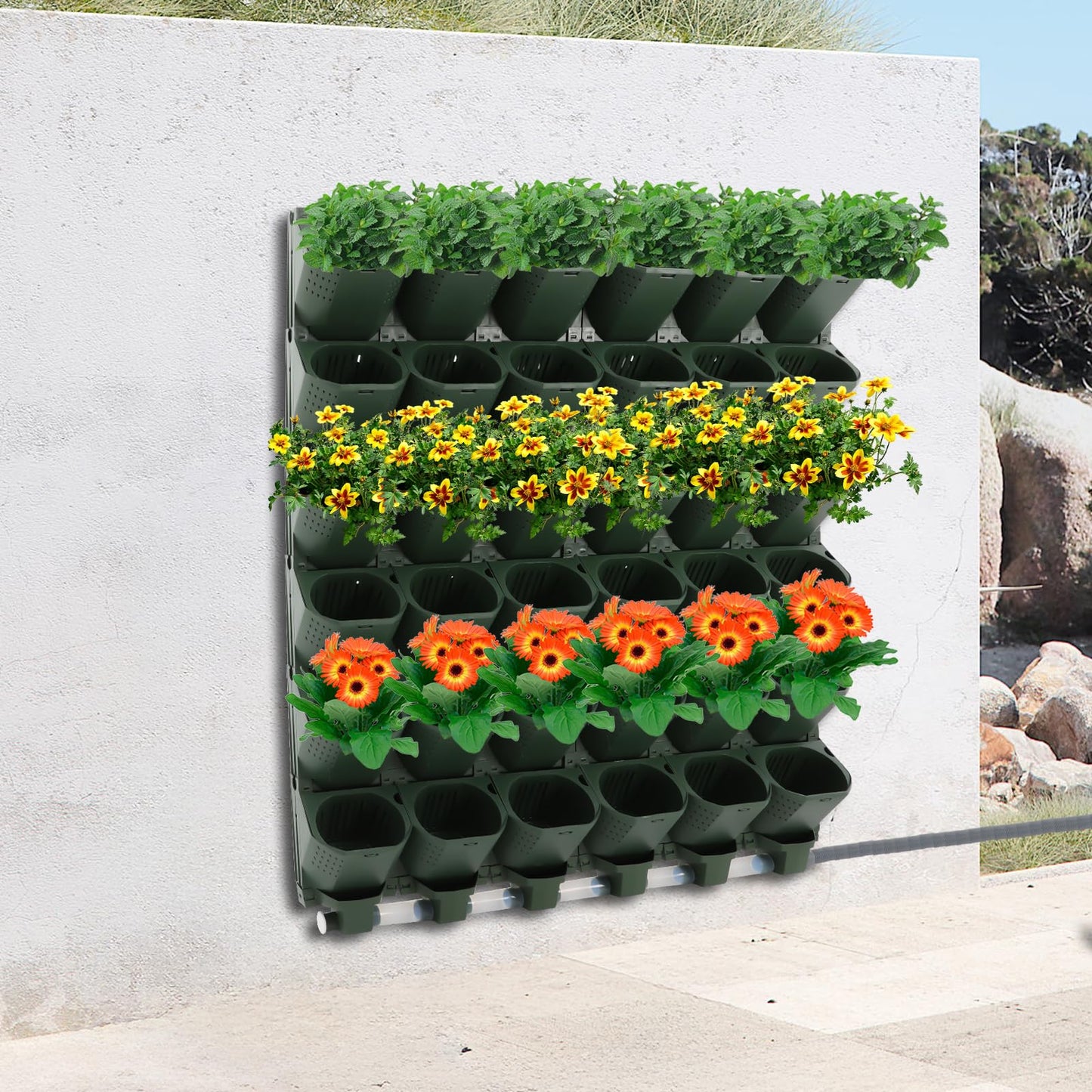 KannBeki Vertical Wall Planter,Wall-Mounted Self-Watering Planter, Wall Planter Indoor Outdoor with 36 Pockets, Programmable Water Timer, Adjustable Drip Irrigation System,Flower Pot Holder for Herbs