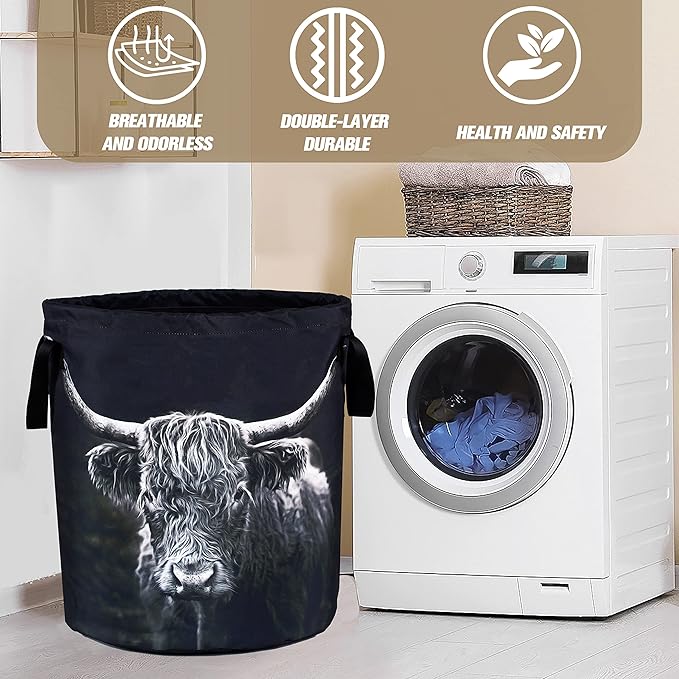 Highland Cow Laundry Basket Animal Foldable Oxford Cloth Funny Tote Bag Laundry