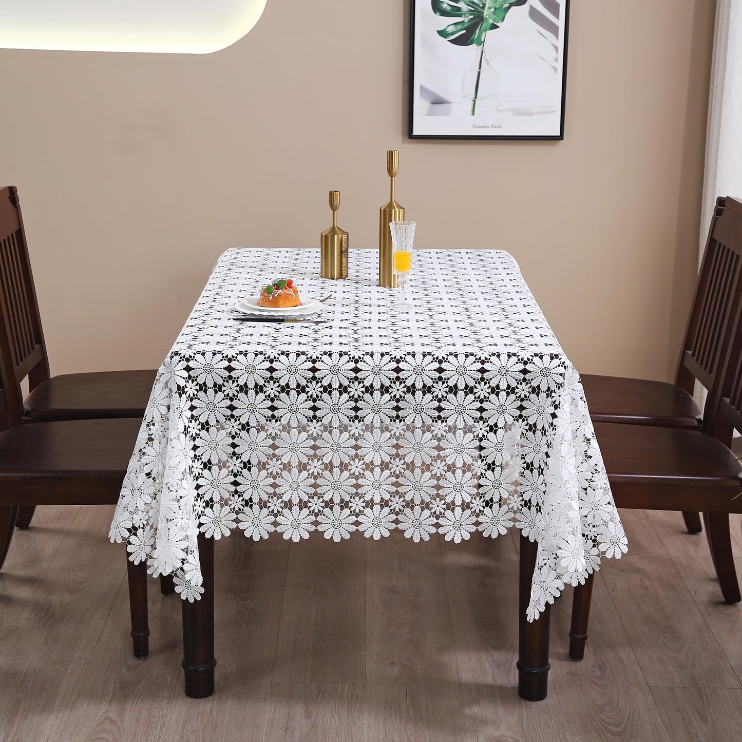 Crochet Tablecloth Lace Rustic Jacquard White Table Cloth Rectangle Picnic Table Covers For 6 Foot Tables For Dining Kitchen/Restaurant/Picnic/Holiday/Wedding/Birthday/Party/Spring/Fall/Christmas