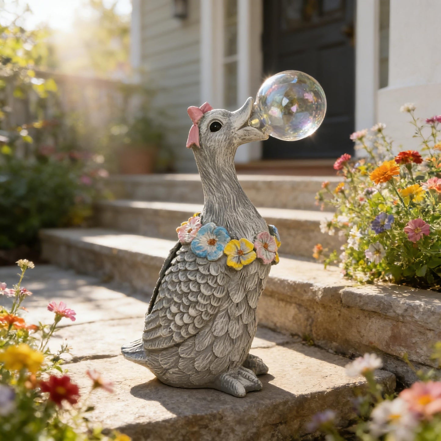 Vasesun Porch Goose Statue with Solar Bubble Light Garden Gray Figurine Decor for Yard Lawn Patio Outdoor Decorations Housewarming Gifts for Mom Grandma Women