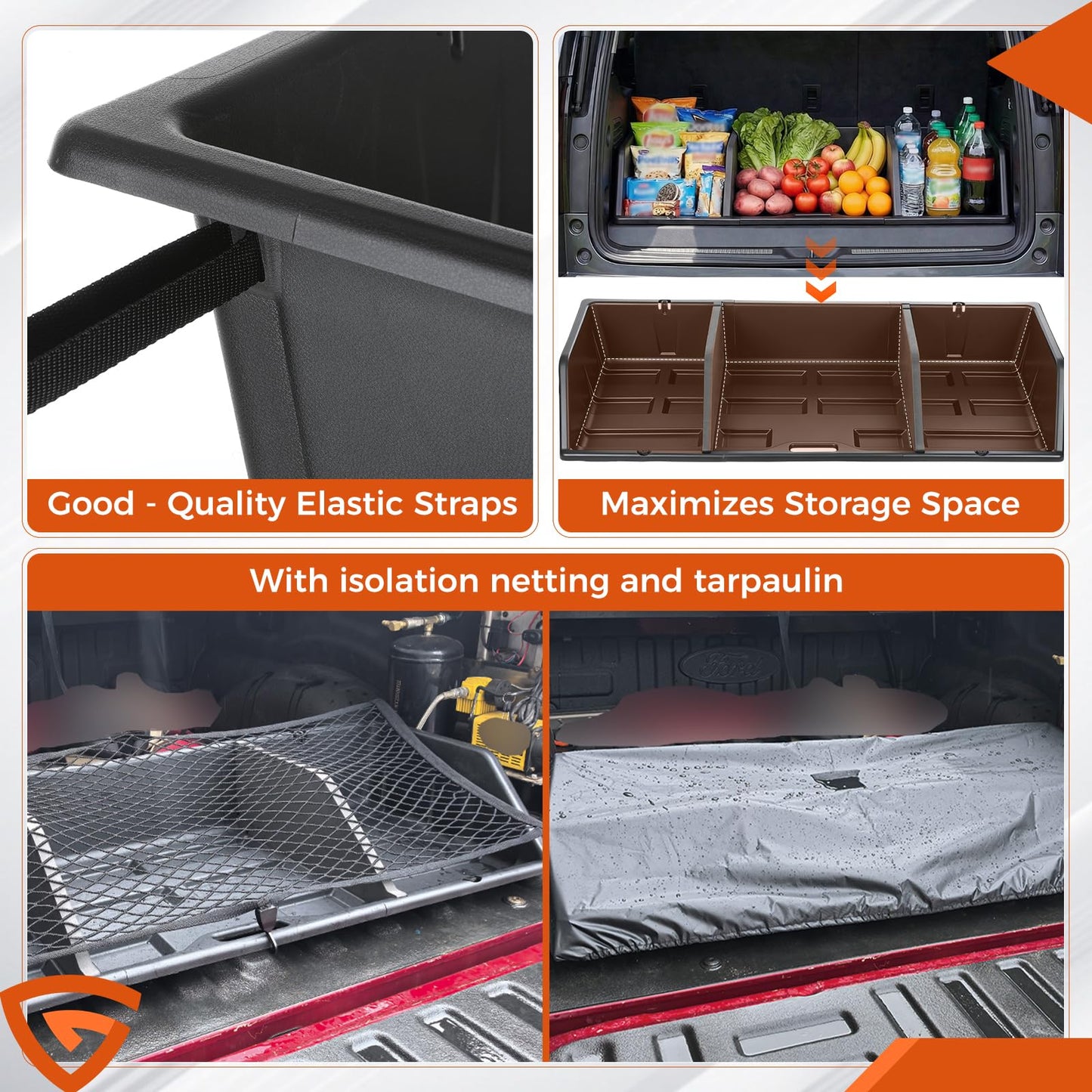 GEARLAST 52 inch Truck Bed Cargo Box, Truck Bed Organizers and Storage,Truck Bed Storage System with Isolation Netting and Tarpaulin, Tailgate-Slide Design for Effortless Loading/Unloading