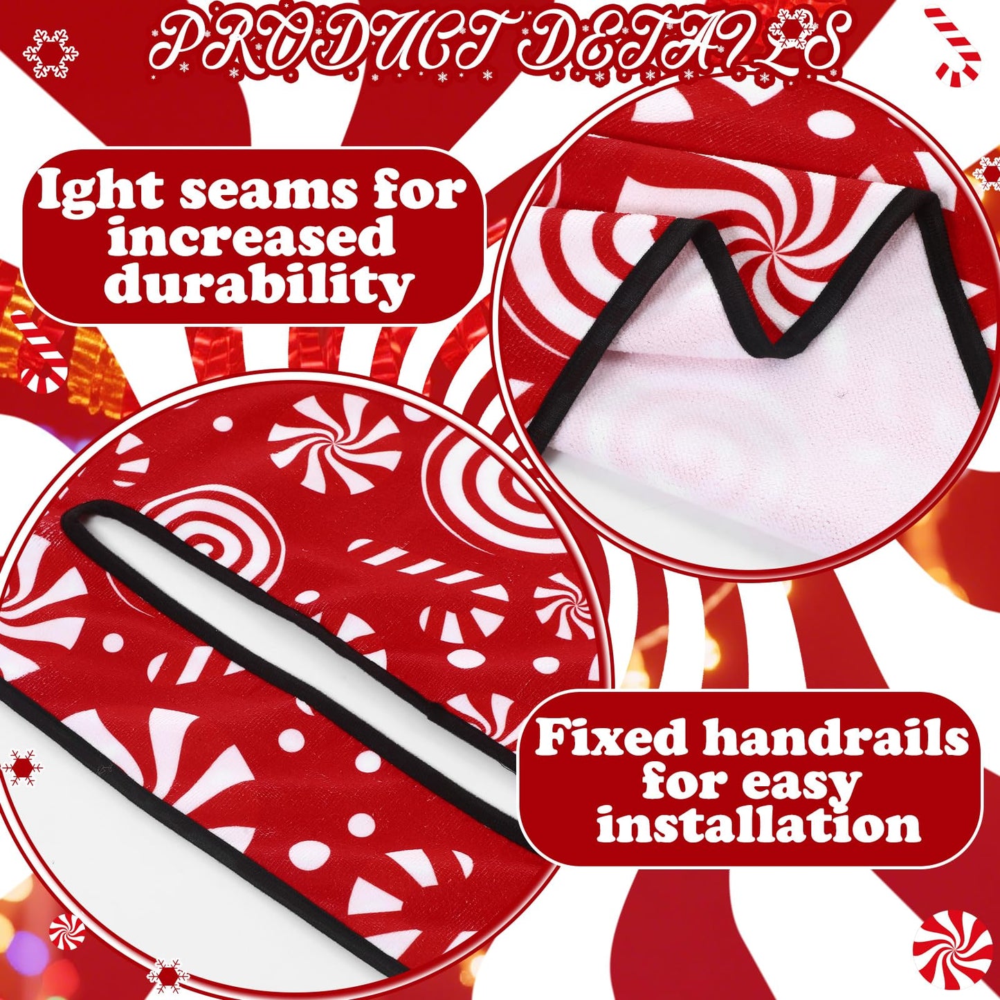 Suncalla 6 Pcs Christmas Golf Cart Decorations Kit Christmas Parade Golf Cart Decor Include Red White Seat Cover Tinsel Garland Candy Canes Balloons and String Lights for Holiday Decoration