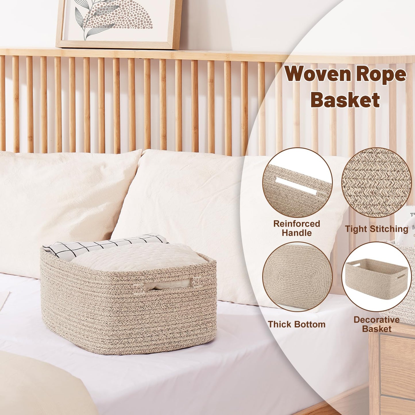 OIAHOMY Storage Basket for Shelves, Closet Cube Storage Bins Baskets for Clothes Blanket Towels, Baby Nursery, Toy Baskets Box, Woven Rope Basket, 15.75 * 11.81 * 7.09 IN, 2 Packs Brown