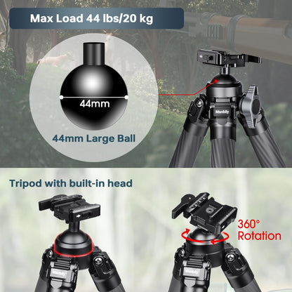 Manbily Carbon Fiber Hunting Tripod, 36mm Thick Leg Shooting Tripod with 360 Degree 44mm Large Ball and Picatinny to Arca Swiss Adapters, Max Load 44 lbs - TS-364PA