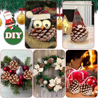 24PCS Christmas Natural Pine Cones,Rustic Pinecones with String for Crafts & Decorating Winter Xmax Holidays Vase and Table Bowl Fillers(Dia. 1.57-1.96 Inches)