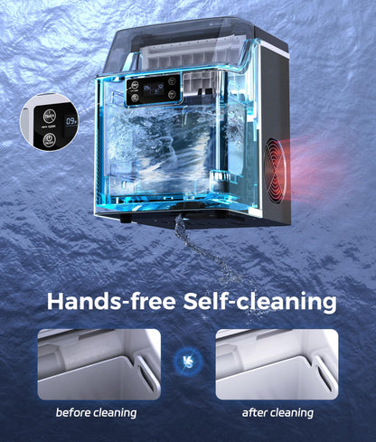 ecozy Ice Cube Makers Countertop, 45 lbs Per Day Portable Ice Machine, 24 Cubes Ready in 13 Mins, Self-Cleaning Function, Perfect for Home Kitchen Bar Office, Stainless Steel