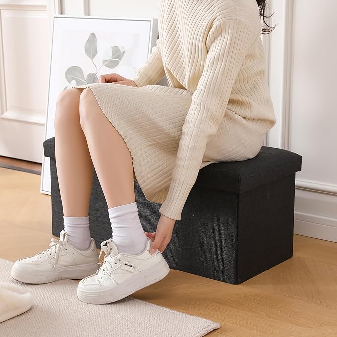 Storage Ottoman Bench Foldable Seat Footrest Shoe Bench End of Bed Storage