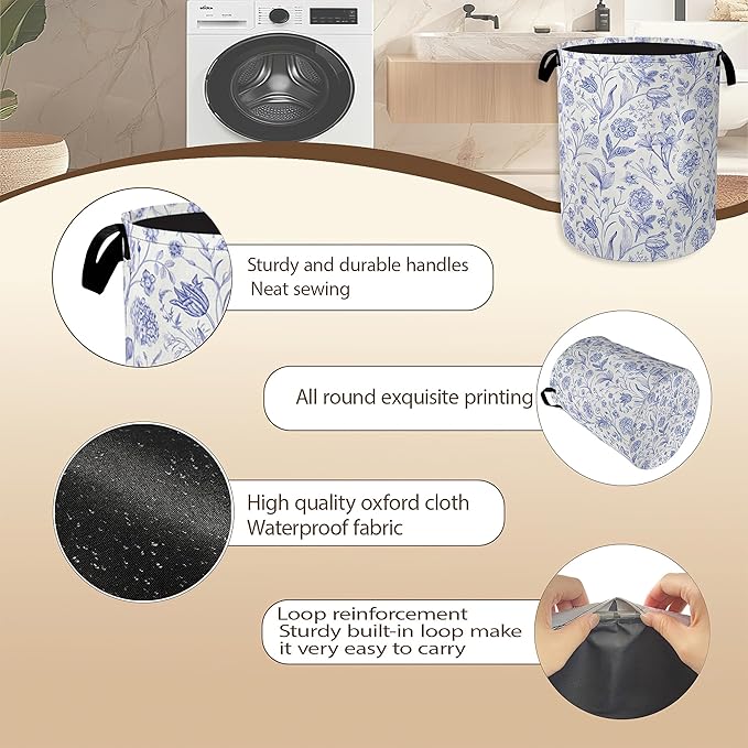 Hydrangea Flowers Laundry Basket, Rustic Floral Clothes Hamper, Oxford Cloth