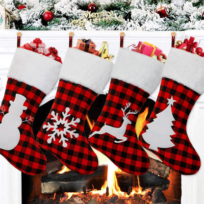 Dremisland 4 Pack Christmas Stockings 18 Inch Large Red Black Buffalo Plaid Christmas Stockings with Plush Faux Fur Cuff,Fireplace Hanging Stockings for Xmas Holiday Party Decor (Red&White)