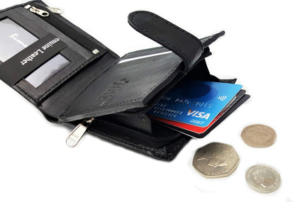 Buono Pelle RFID Blocking Mens Designer Genuine Real Soft Leather Wallet with Large Side Zip Coin Pocket/Pouch Gift Boxed