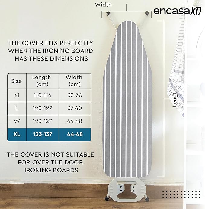Encasa XO Ironing Board Cover and Pad 54"x18" - 4mm Felt X-Large Iron Board