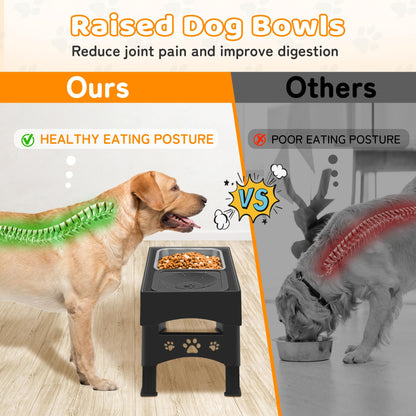 Ormalla Elevated Dog Bowls with No Spill Dog Water Bowl, Raised Stainless Steel Dog Food Bowl for Large Medium Small Dogs, Non-Slip Dog Bowl Stand, 4 Heights 3.7", 8.5", 10.1", 11.7",Black