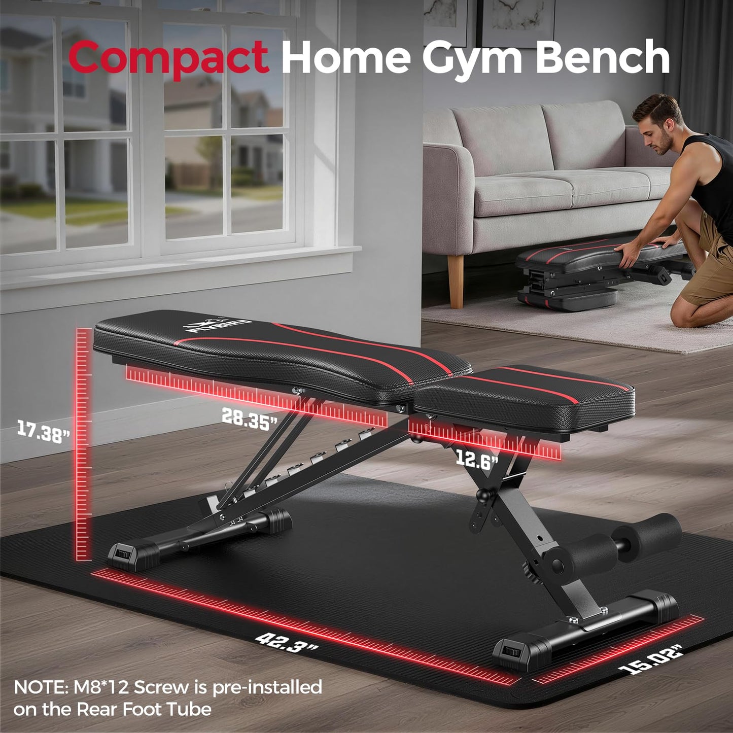 FLYBIRD WB2 Weight Bench, Utility Adjustable Weight Bench for Full Body Workout- Multi-Purpose Foldable Incline Bench (Black)