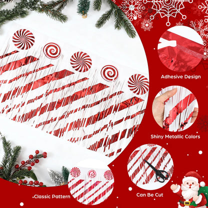 Mindsoft 4 Pack 39 ft Christmas Parade Floats Decoration Foil Fringe Candy Cane Peppermint Lollipop Metallic Tinsel Garland Table Skirts for Xmas Trailer Car Homecoming Party