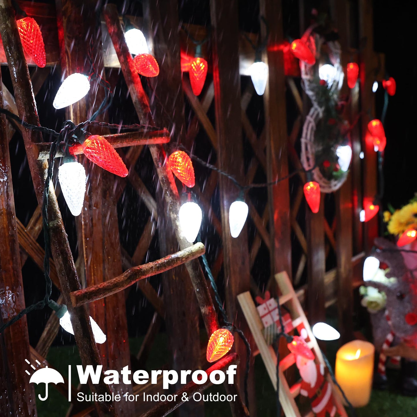 Brizled 100 LED C9 Red & White Christmas Lights, 66FT Faceted Christmas Lights, Connectable Outdoor Indoor Strawberry Light String, 120V UL Certified for Valentine's Day Party Xmas Tree House Garden